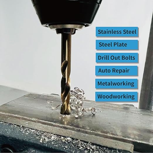 (3/16 Inch, Pack of 10) M35 5% Cobalt Twist Drill Bit Set for Hard Metal, Steel, and Stainless Steel