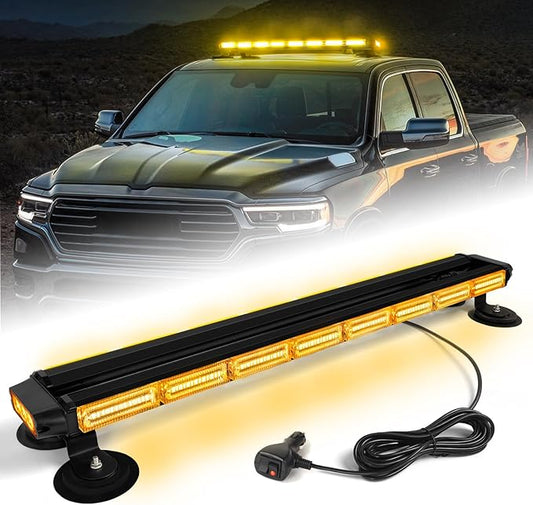 34inch 166 LED Emergency Rooftop Strobe Lights Bar Flashing Safety Traffic Advisor Warning Hazard Snow Plow Light W/Magnet Base for Work Trucks Vehicles Construction Tow Pickup Amber