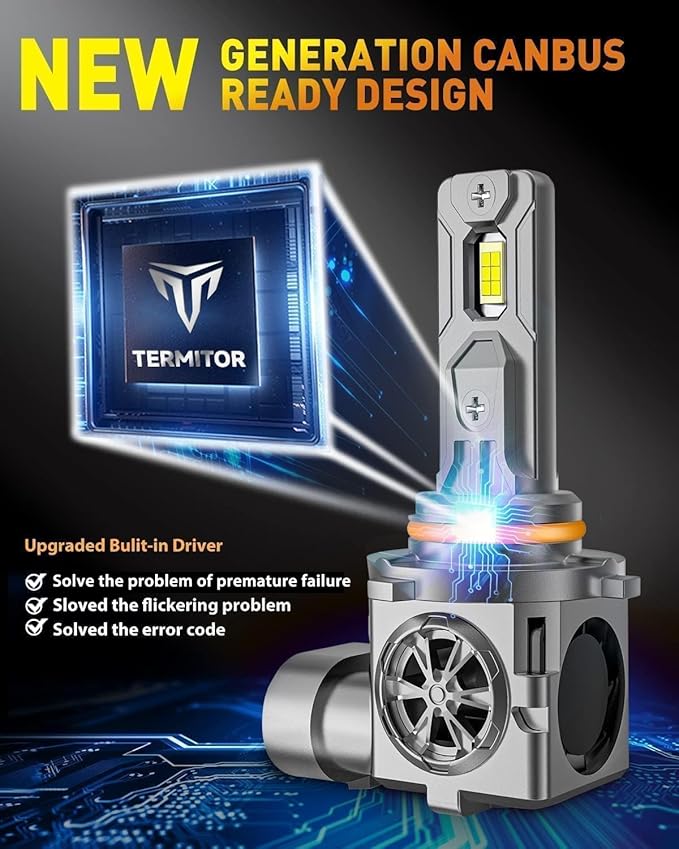 9005 9006 Light Bulbs Combo, 60,000LM 900% Super Brighter, 6500K Cool White, 1:1 Mini Halogen Size 9005 HB3 & 9006 HB4 Accessory Fog Light with Cooling Fan, Plug and Play, Pack of 4