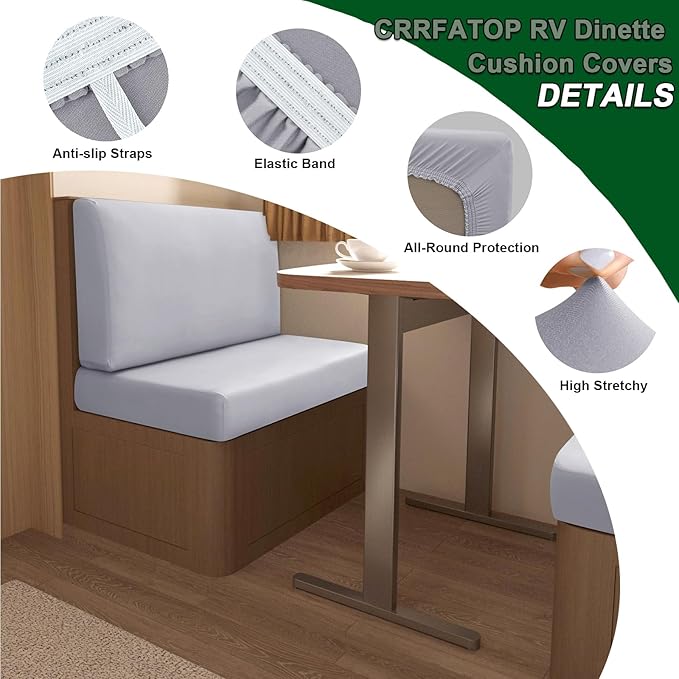 CRFATOP Waterproof RV Dinette Cushion Slipcover Stretch Camper Cushion Covers Solid Loveseat Sofa Chair Cover Furniture Protector for RV Camper Car Bench 1 Backrest Cover & 1 Bench Cover,Light Grey