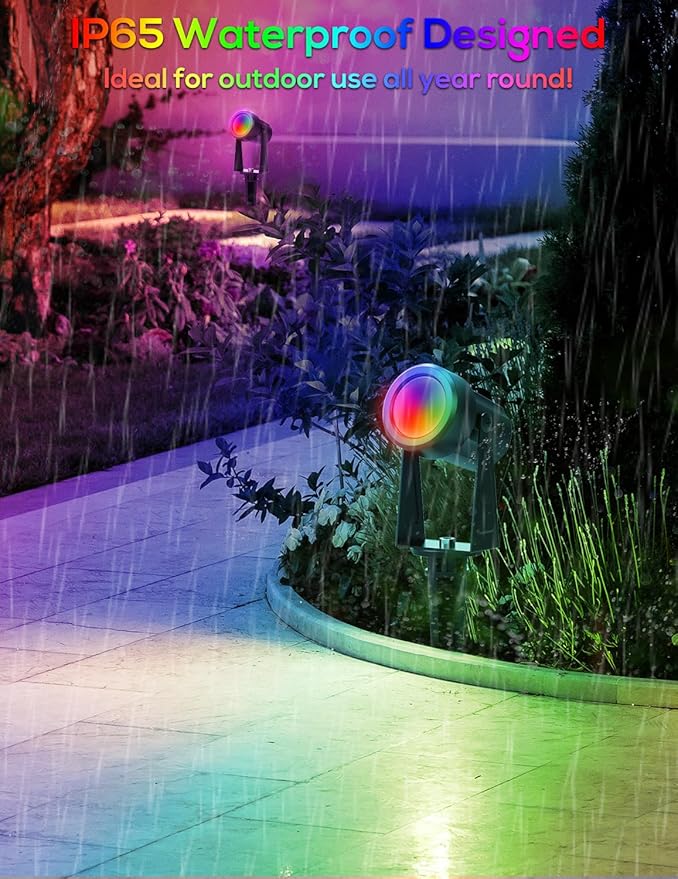 Zyan Solar Landscape Spotlights Outdoor RGB, Color-Changing LED Lights with Remote, Triple 6W Solar Panels & USB-C Powered 18000mAh Auto Dusk to Dawn IP65 Waterproof for Yard Pathway Trees 12 Pack