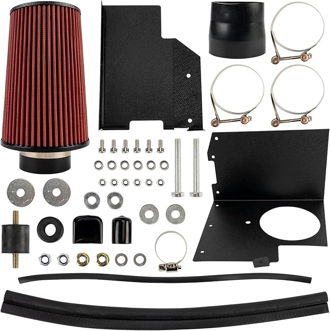 PHILTOP Cold Air Intake Red Tube + Heat Shield Compatible With Jeep Wrangler 2007 2008 2009 2010 2011 3.8L V6, Red