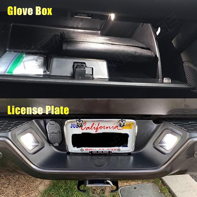 12-Pieces Ram Interior LED Light Kit for Dodge Ram 2009 2010 2011 2012 2013 2014 2015 2016 2017 2018 White 6000K Interior LED Lighting Package + License Plate Lights, Install Tool