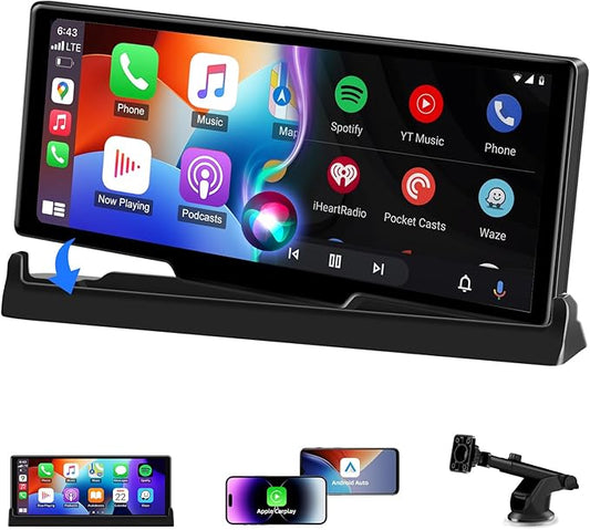 【Unique Bracket】 Carplay Screen for Car 10.26 Apple Car Play Screen Android Auto Screen w GPS Navigation Voice Control Pantalla para Carros con Bluetooth FM AUX Mirror Link