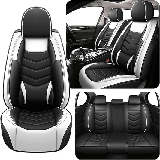 Car Seat Covers Fit for Subaru Crosstrek 2016-2024 Seasonal Safeguarding Skin Friendly Leather Fabric Seat Cover Sets of Premium Nappa Leather High Rebound Sponge Set Protectors, Full Set, Black White