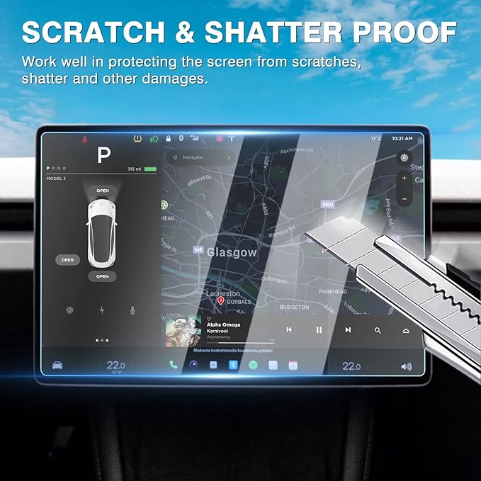 [Upgrade] 2 Pack Tesla New Model Y Juniper 2025~2026 / 2024~2025 2026 Model 3 Highland Screen Protector [No Glare & Fingerprint] 15.4-Inch Front & 8-Inch Rear Touchscreen Tempered Glass Protector Accessories