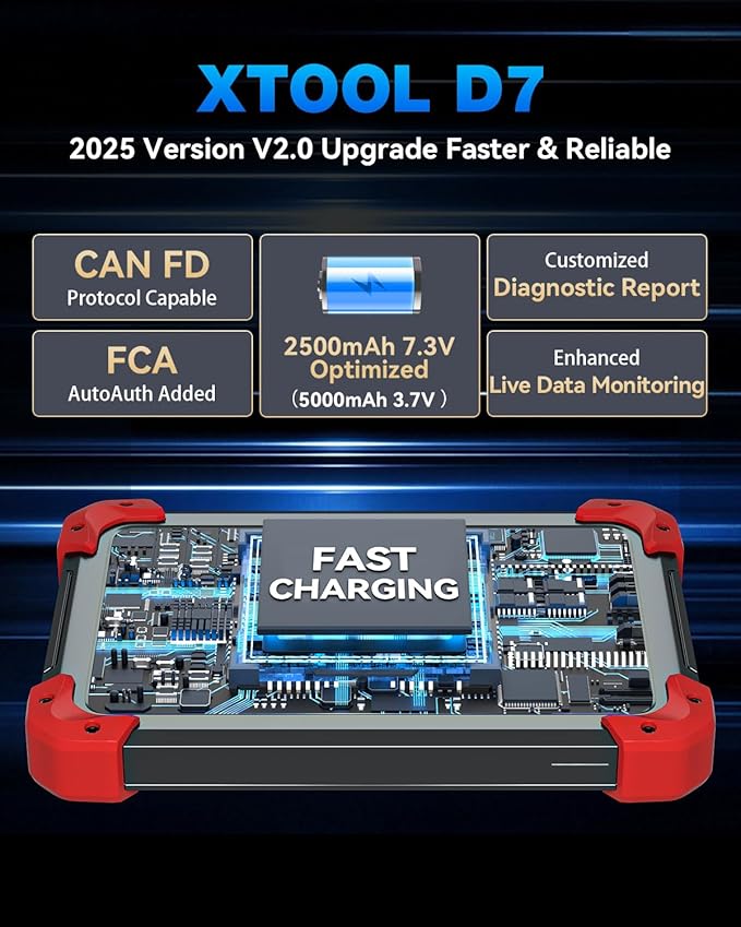 XTOOL D7 Bidirectional OBD2 Scanner: 2025 Scan Tool with ECU Coding, Full System Car Scanner Diagnostic Tool, 36+ Resets, Injector Coding, Throttle Relearn, Crank Sensor Relearn, FCA, CANFD & DoIP