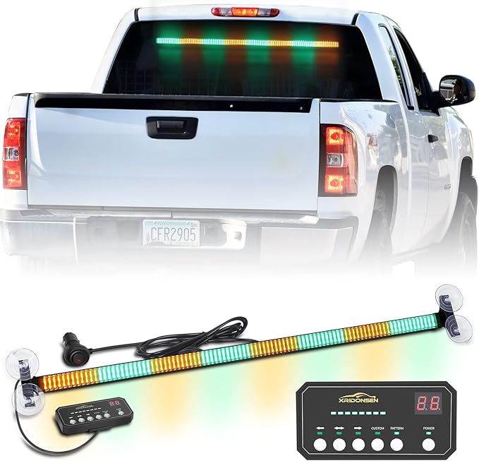 XRIDONSEN 35 inch Traffic Advisor Light Bar 144 LED Green Amber strobe lights Emergency Warning Flashing Safety Interior Windshield w/Directional Arrow for Construction Vehicles plow Trucks