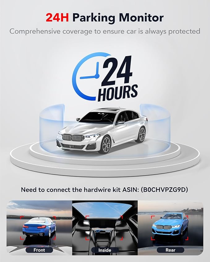 REDTIGER F17 4K 3 Channel Dash Cam, 5GHz WiFi Built-in GPS with 64GB Card, 2160P+1080P+1080P Front and Rear Inside, Triple Car Camera with 3 Inch Screen, IR Night Vision, G Sensor, WDR, Parking Mode