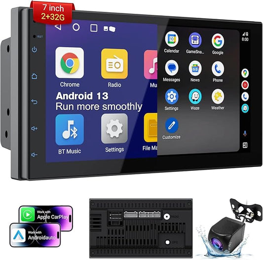 Double Din Car Stereo with 7" HD Touchscreen | CarPlay & Android Auto | Backup Camera | Bluetooth GPS Navigation | FM/AM | All Vehicles