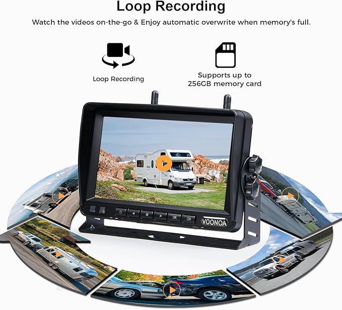 Wireless Magnetic Backup Camera, 15000mAh Battery Powered Rechargeable Waterproof HD Solar Back Up Rear View Bluetooth Hitch Camera with 7 Inch 1080P Monitor System for Car Truck Trailer RV VN003