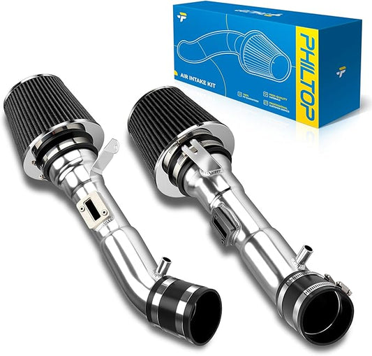 PHILTOP Cold Air Intake System Aluminum Polished Black High Flow Replacement for 2009-2019 Nissan 350Z 3.7L V6, 2008-2013 InFiniti G37 3.7L V6, High Performance Filters