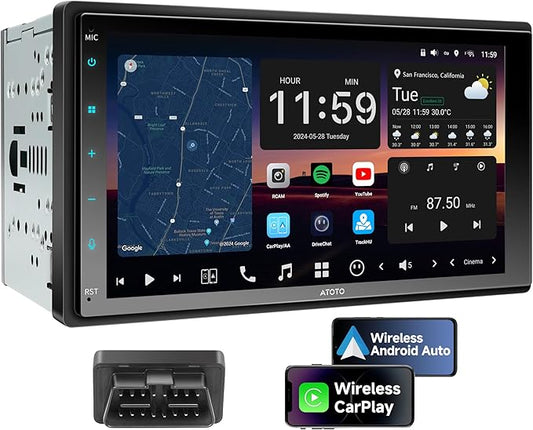 Wireless CarPlay Android Auto Car Stereo, X10 QLED 7" Touchscreen, Octa-Core 8+128GB, 4G LTE/WiFi, GPS Navigation, OBDII Scanner, Front & Rear Camera Support, OTA Updates