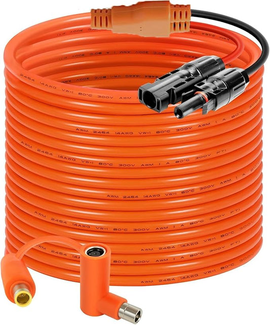 Solar Connector to DC 8mm Adapter Cable 35FT, 12AWG + 14AWG Tinned Copper Wire with DC7909 to DC8020 Adapter, Heavy Duty Charging Cable for Portable Power Station, RV, Outdoor Camping