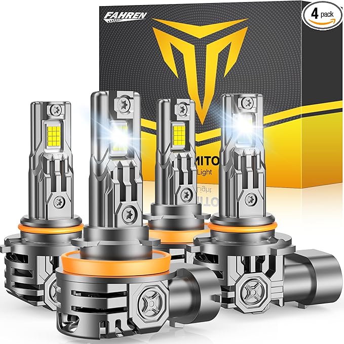 FAHREN H11 9005 LED Bulbs Combo, 60000LM 900% Ultra Brightness, 6500K White H9/H8 Hb3 LED Bulb, 10-Year Lifespan with Cooling Fan, Emergency Lights›Warning Lights, Plug and Play, Pack of 4