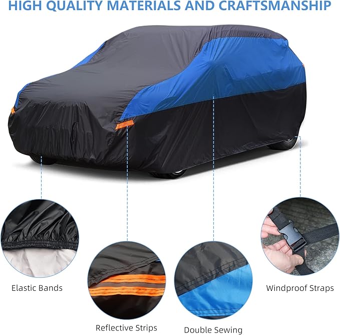 SUV Car Cover Waterproof All Weather,Cover Full Exterior Cover Windproof Outdoor Full Car Cover UV/Snow/Hail/Dust Protection Fit SUV Jeep-Length 190" to 200"