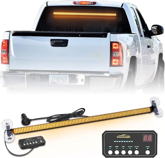 XRIDONSEN 35 inch Traffic Advisor Amber Light Bar 144 LED Rear Window Strobe Lights Emergency Warning Flashing Safety Interior Windshield Lights w/Directional for Plow Trucks Construction Vehicles
