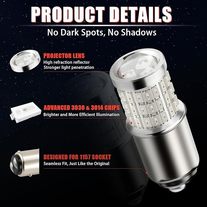 iBrightstar 1157 LED Bulb Red, BAY15D 2057 2357 7528 LED Brake Light Bulbs Super Bright for Rear Brake Lights and Tail Lights, 2 Pack