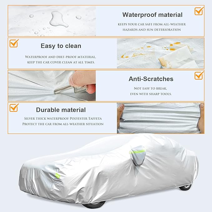 Car Cover Outdoor Full Exterior Covers Sedan Sun UV Rain Snow Wind Protection Car Cover Universal Fit for Sedan (Length 178"-187")