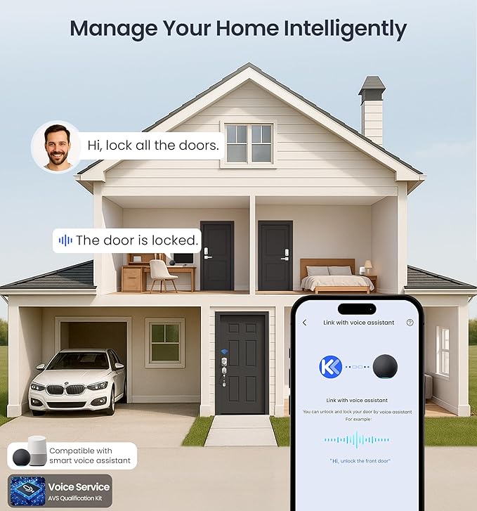 Veise VE012W Built-in WiFi Fingerprint Smart Lock, App Remote Control, No Hub Needed, Keyless Entry, Front Door Smart Deadbolt, Digital Keypad, Auto Lock, IP55 Waterproof, BHMA Grade 3, Satin Nickel