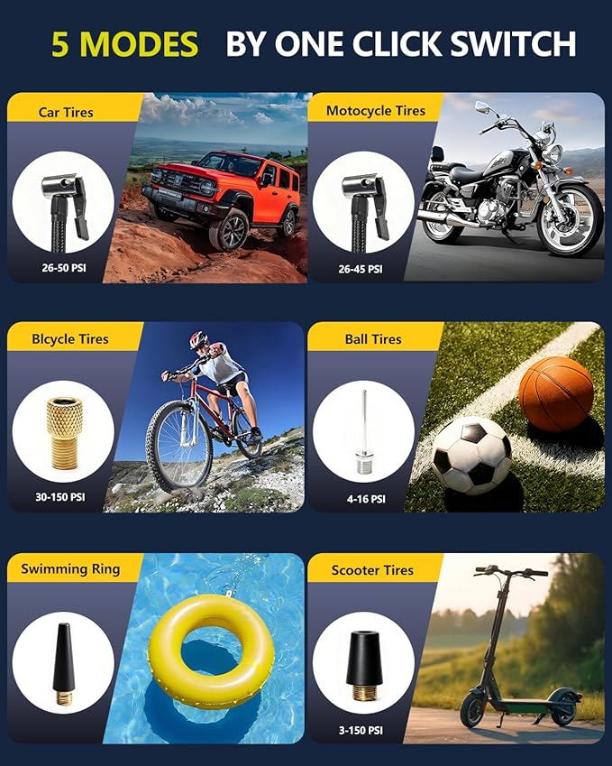 Cordless Tire Inflator and Battery Jumper Portable Air Compressor for Bike Handheld Bicycle Air Pump for Car Tires with Gauge Inflador De llantas Para Carro