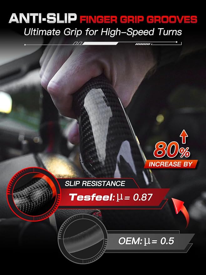 Steering Wheel for F-150 2015–2020, Real Carbon Fiber with Matching Decorative Trim Piece, D-Shaped Flat-Bottom, Hand-Stitched Nappa Grip, for F-150 Without Paddle Shifters Models