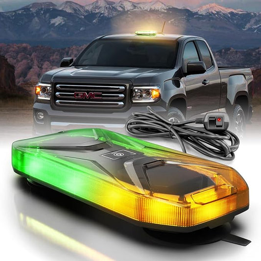 Agrieyes Magnetic Strobe Light for Trucks, 68 LED Amber Emergency Light Bar for Vehicles, Smoked LENS Beacon Flashing Warning Security Caution for Plow Snow Trailer Safety Waterproof Amber Green