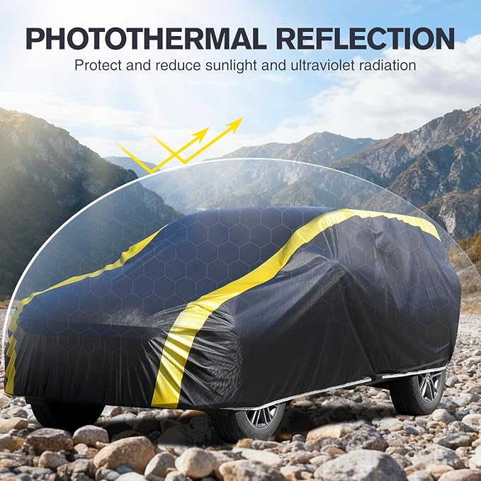 DINGHAO Car Cover Waterproof All Weather with Hot Stitching for Automobiles,6 Layers Outdoor Full Exterior Cover Sun UV Rain Snow Wind Protection Fit for 193"(193 * 73 * 59 inch) SUV