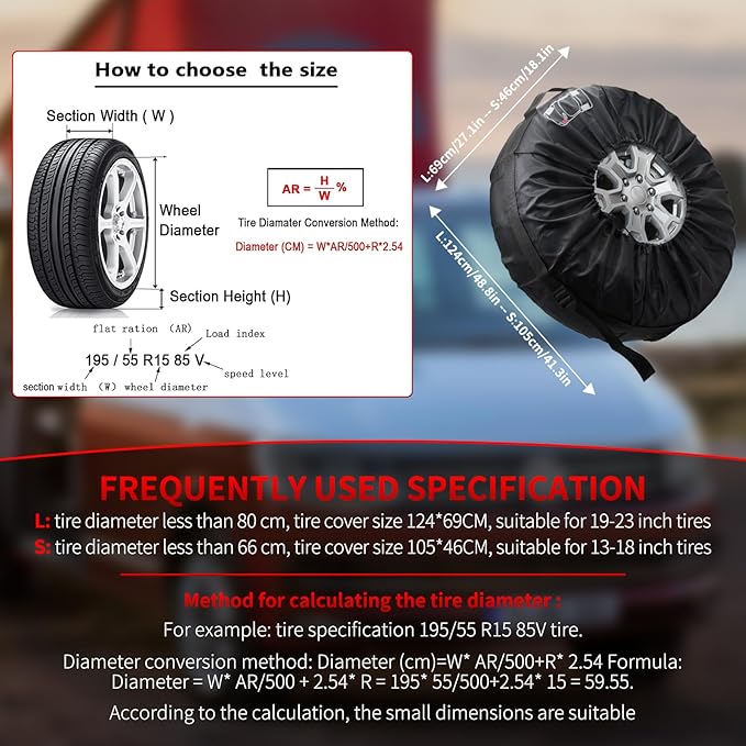 Geloo Car Tire Cover, Seasonal Tire Totes,Polyester Wheel Tires Storage Bags, Waterproof Dustproof Wheel Cover with 4pcs Fit for 19"-23" Tyres (Diameter 80cm)-Black