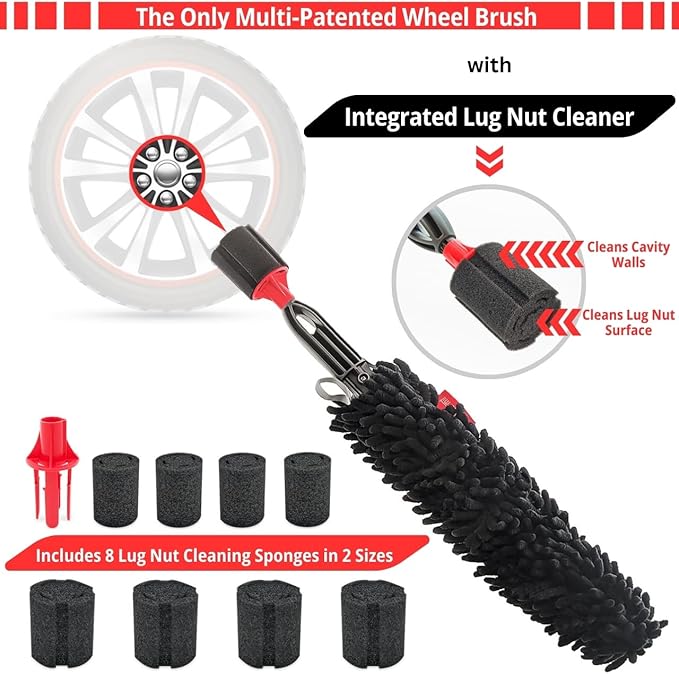 Wheel Cleaning Brush Car Detailing Kit - Rim Brush, Lug Nuts and Wheel Cleaner Brush Car Wash Kit -Tire Brushes for Cleaning Rims - Car Cleaning Supplies and Rim Cleaner Brush Set