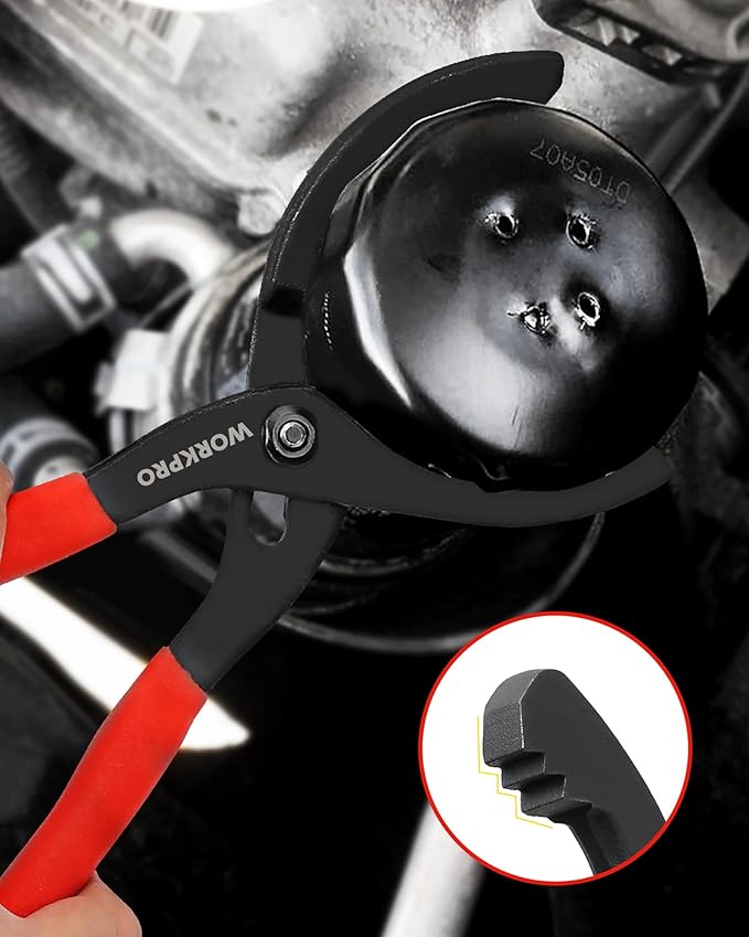 WORKPRO 2-Piece Oil Filter Wrench Set, 12” Adjustable Oil Filter Plier & 3-Jaw Universal Oil Filter Removal Tool, for Easy Oil Changes, Ideal for Car, Motorcycle, Truck Maintenance & Home Garage Use