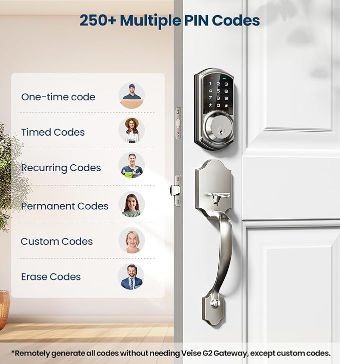 Veise VE06-H Smart Front Door Lock Set, App Control, Keyless Entry Deadbolt with Lever Handle, Electronic Digital Touchscreen Keypad, Auto Lock, Easy Install, Satin Nickel
