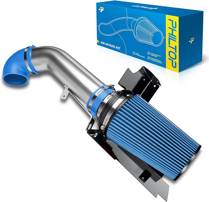 PHILTOP 4" Cold Air Intake Kit System + Heat Shield Compatible with GMC/Chevy 1999-2006 V8 4.8L/5.3L/6.0L Silverado/Sierra 1500/2500/3500, High Performance, Blue