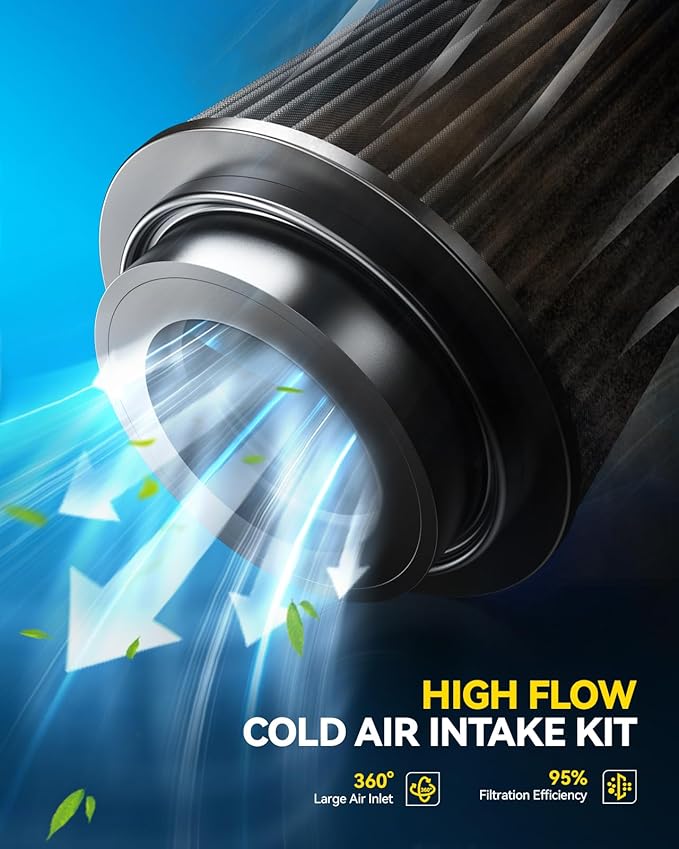 PHILTOP Cold Air Intake Black Tube + Heat Shield Compatible With Jeep Wrangler 2012-2017, Jeep Wrangler JK 2018, Black