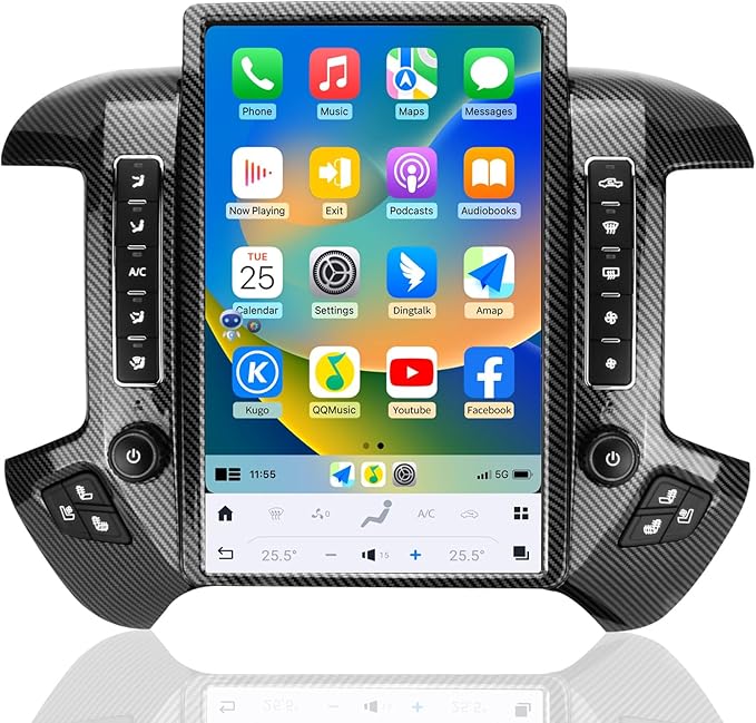 Car Radio for GMC Sierra Chevrolet Silverado 2014-2019 Stereo Radio Replacement Upgraded 8+128G 14.4 Inches 2K Screen Tesla Style Carplay Android Auto GPS Navigation OEM 8 & 4.2 Inch (Carbon Fibre)