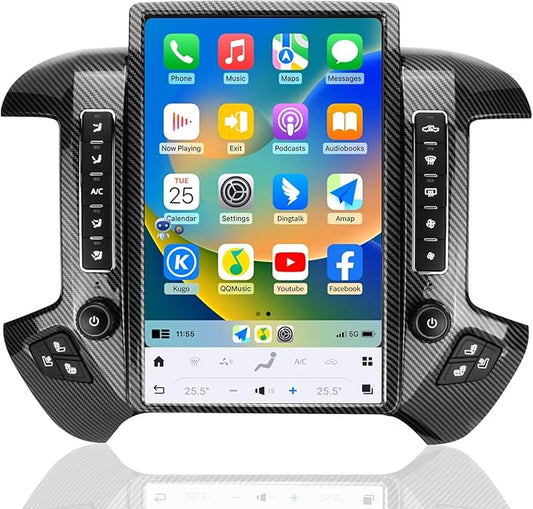 Car Radio for GMC Sierra Chevrolet Silverado 2014-2019 Stereo Radio Replacement Upgraded 8+128G 14.4 Inches 2K Screen Tesla Style Carplay Android Auto GPS Navigation OEM 8 & 4.2 Inch (Carbon Fibre)