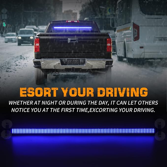 XRIDONSEN 35 inch Traffic Advisor Light Bar 144 LED Blue Emergency Warning Flashing Safety Interior Windshield Strobe Lights w/Directional Arrow for Police Firefighter Ambulance Vehicles Trucks