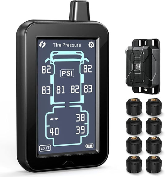 GUTA RV Tire Pressure Monitoring System, Tire Pressure Monitor System with 4.3" Touchscreen Color LCD Display, TPMS with 8 Sensors & 6 Alarm Modes, Signal Booster, 0-188PSI for RV/Trailer/5th Wheel