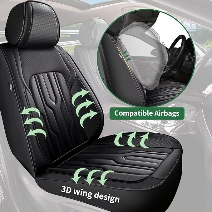 YORKNEIC Fit for Jeep Renegade Seat Covers Full Set 2015-2023 2024: 5 Seats Waterproof Leather Car Seat Covers Protector (2 Row 5 Seat, Black)