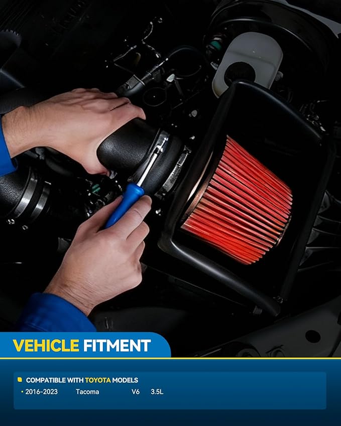 PHILTOP High Performance Aluminum Cold Air Intake System Kit with Filter for 2016 2017 2018 2019 2020 Tacoma 3.5L Increase Acceleration and Engine Growl, Horse Power and Torque