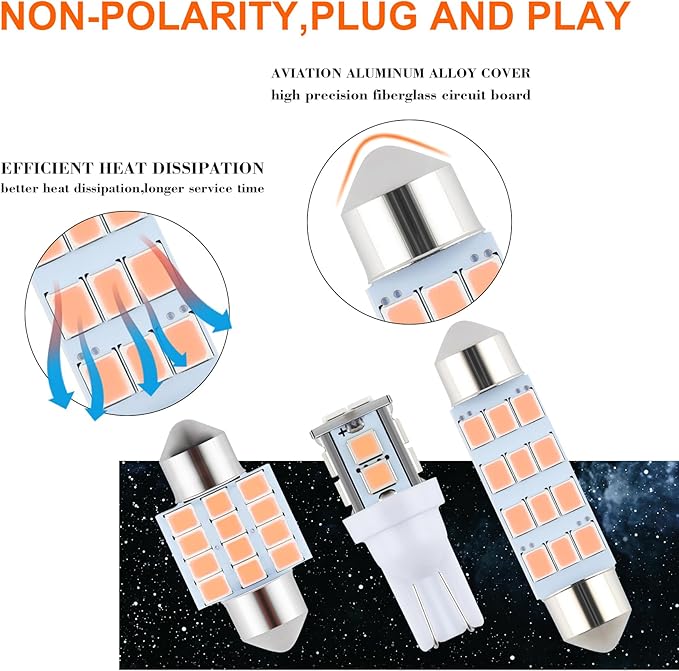 24 Pieces Dome Light LED Car Interior Bulb Kit Set 194 T10 DE3175 578 31mm 42mm Bulbs Interior Replacement Lights for Car Map License Plate Door Side Marker Cornering Trunk Light - Purple