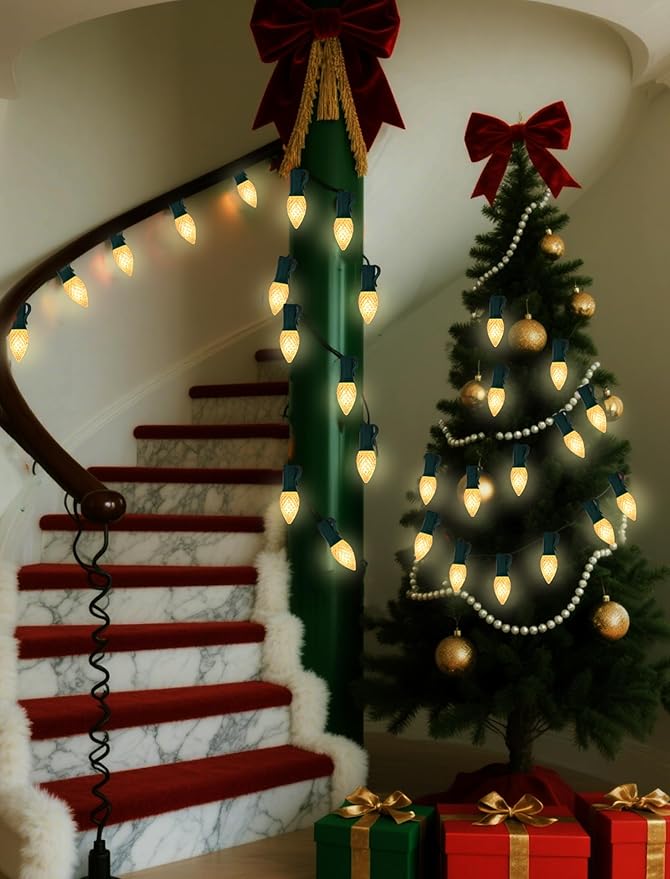 25 Pack C7 Clear LED Light Bulbs, E12 Candelabra Base Christmas Replacement Bulbs, 0.6W Shatterproof Warm White Bulbs for Outdoor Christmas String Lights, Window Candles, Chandelier, Night Light Decor