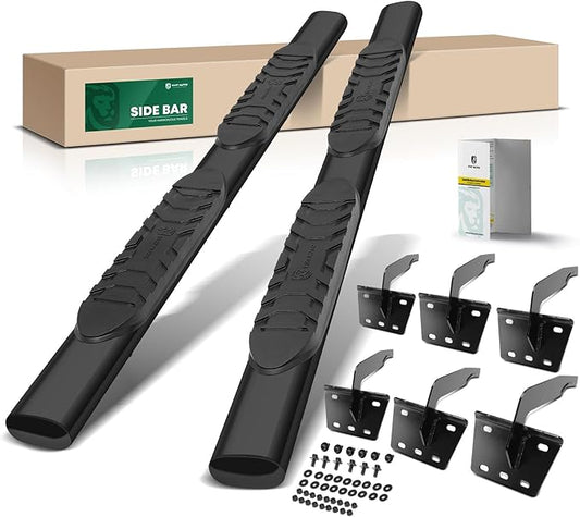 YHTAUTO 5 Inch Running Boards Side Steps Fit Ram 1500 2019-2025 (Excl. Ram 1500 Classic), Crew Cab, Oval Straight Carbon Steel Black Powder, Truck Cab Side Step Rails Off-Road Exterior Accessories