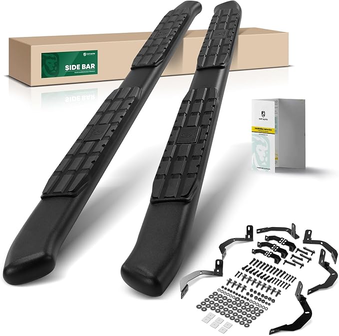 YHTAUTO 4.25 Inch Running Boards Fit Dodge Ram 1500 2009-2010 & Ram 1500 2011-2018, 1500 Classic 2019-2024 Extended Cab, Oval Bent Ends Side Steps Carbon Steel Step Bars Off-Road Exterior Accessories