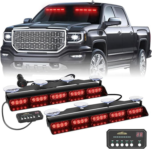 XRIDONSEN 2x 17 inch Red Emergency Lights Bar 40 LED Dash Visor Interior Front/Rear Windshield Strobe Lights Safety Flashing Warning Hazard for Ambulance Firefighter Police Vehicles Trucks Car