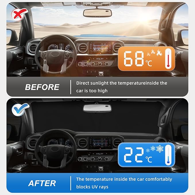 Windshield Sun Shade for Toyota Sienna 2021-2025 Double Layer 240T Front Window Shade Custom Fit Sienna Sun Visor Foldable Shade Blocks UV Rays Summer Must Have Car Accessories