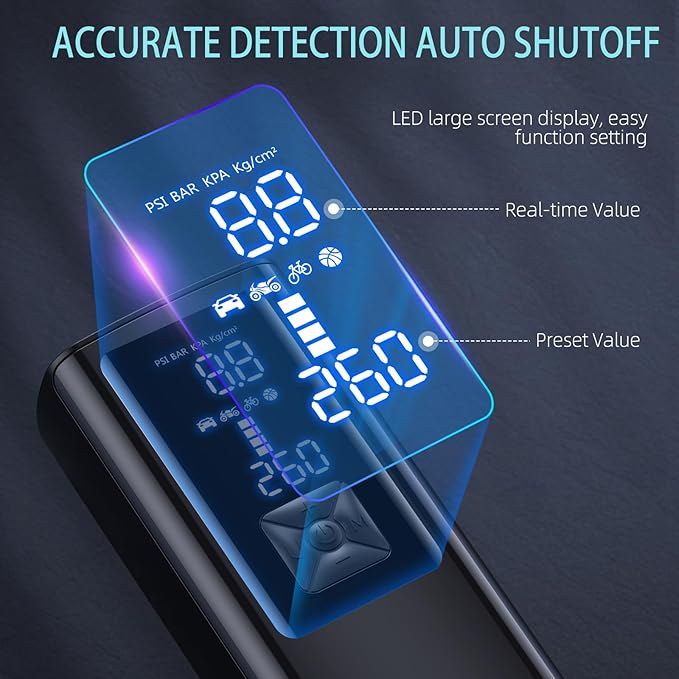 Tire Inflator Portable Air Compressor, 150PSI Tire Inflator with Pressure Gauge, 2X Faster Air Pump for Car, Blike, Motorcycle, Ball and More