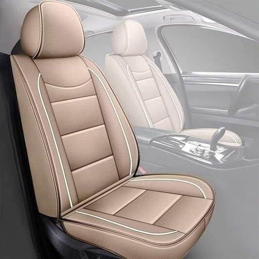 YORKNEIC Car Seat Covers Front Set fit for Jeep Cherokee 2014-2023, Waterproof Leather Breathable Seat Covers Minimalist Luxury Easy Install Full Protection (2 Front Set, Beige)