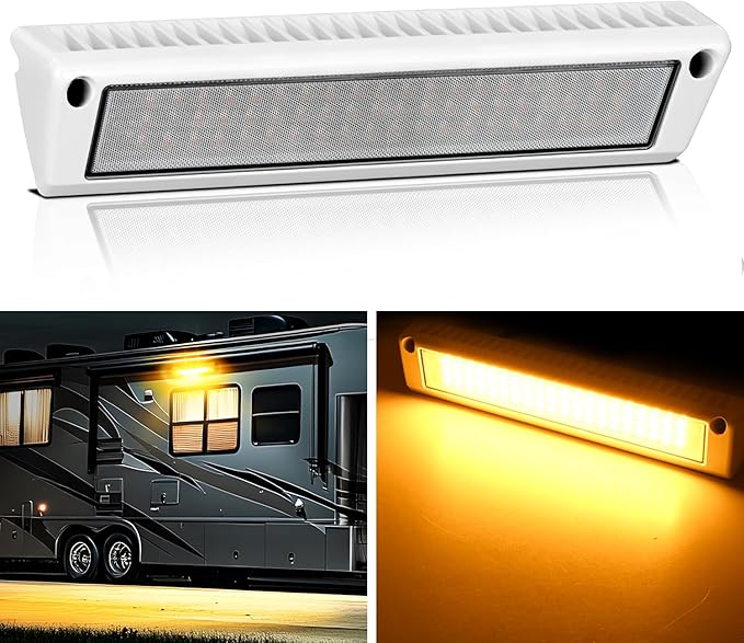 Nilight RV Exterior Lights 13 Inch Porch Light 1PC Amber Beam 12V 24V LED Scene Cargo Lighting White Aluminum Housing for RVs Trailers Travel Campers 5th Wheels Motorhome SUV Truck