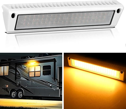 Nilight RV Exterior Lights 13 Inch Porch Light 1PC Amber Beam 12V 24V LED Scene Cargo Lighting White Aluminum Housing for RVs Trailers Travel Campers 5th Wheels Motorhome SUV Truck